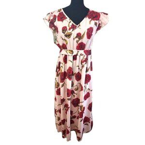 Pat Pat Ruffled Sleeve Boho Floral Cream and Red Women’s Dress Size XL